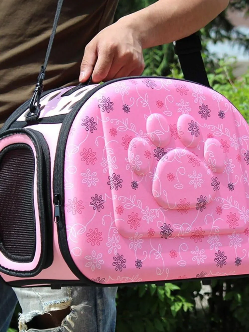 Pink Breathable Folding Soft-Sided Pet Carrier Comfort Bag for Dog Cat Travel